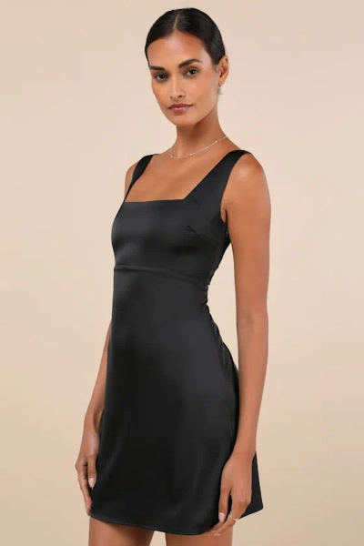 Lulus Truly The Cutest Black Satin Square Neck Mini Dress