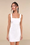 Lulus Truly The Cutest White Satin Square Neck Mini Dress In White
