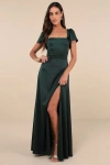 Lulus Ultimate Sweetness Emerald Green Satin Flutter Sleeve Maxi Dress In Emerald Green