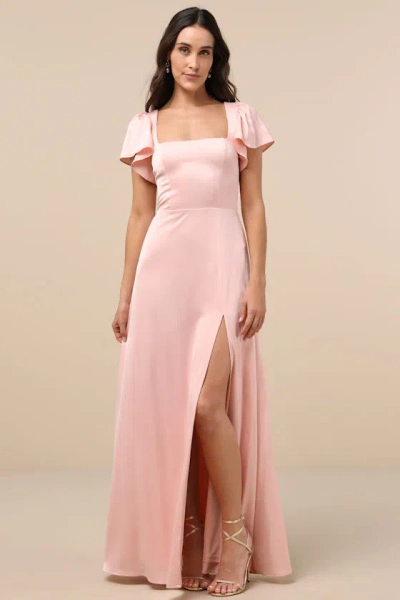 Lulus Ultimate Sweetness Light Pink Satin Flutter Sleeve Maxi Dress