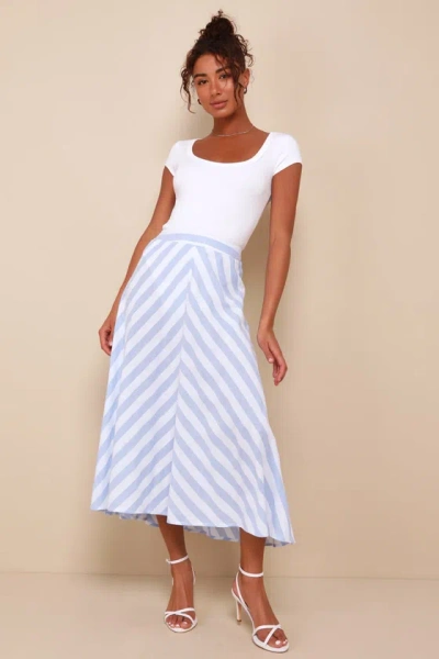 Lulus Ultimately Chic Light Blue Striped High-rise Midi Skirt