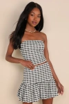 Lulus Ultra Darling Black And White Gingham Tweed Bubble-hem Skirt In Black And White