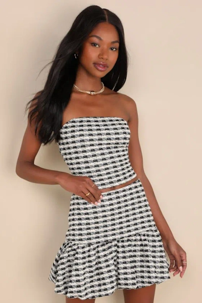 Lulus Ultra Darling Black And White Gingham Tweed Bubble-hem Skirt