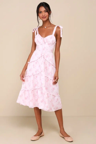 Lulus Unbelievably Darling Pink Floral Buster Tie-strap Midi Dress