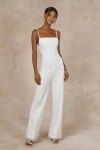 Lulus Unbelievably Divine White Mesh Pearl Lace-up Jumpsuit In White