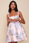 Lulus Unbelievably Lovely Pink Floral Babydoll Empire Waist Mini Dress In Pink