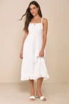 Lulus Unbelievably Sweet White Floral Embroidered Ruffled Midi Dress In White
