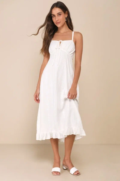 Lulus Unbelievably Sweet White Floral Embroidered Ruffled Midi Dress