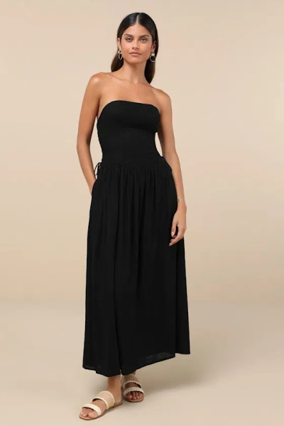 Lulus Undeniable Affection Black Strapless Maxi Dress With Pockets