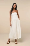 Lulus Undeniable Affection Ivory Strapless Maxi Dress With Pockets In Ivory