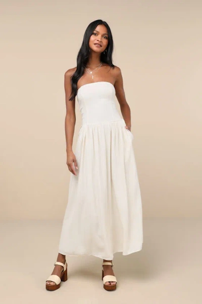 Lulus Undeniable Affection Ivory Strapless Maxi Dress With Pockets