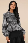 Lulus Undeniable Crush Black Plaid Smocked Top In Black