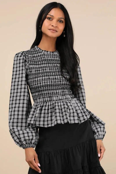Lulus Undeniable Crush Black Plaid Smocked Top
