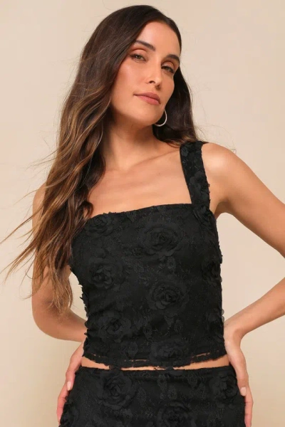 Lulus Undeniable Effect Black Lace Rosette Cropped Tank Top