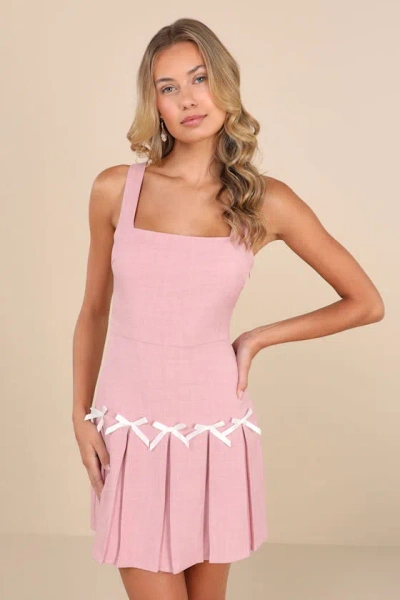 Lulus Undeniably Adorable Pink Pleated Sleeveless Bow Mini Dress