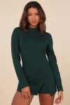 Lulus Undeniably Stylish Emerald Backless Long Sleeve Skort Romper In Green