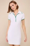 Lulus Undoubtedly Charming White Terry Knit Collared Mini Dress In White