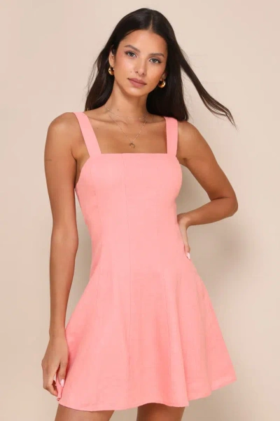 Lulus Undoubtedly Sweet Coral Pink Linen Sleeveless Mini Dress