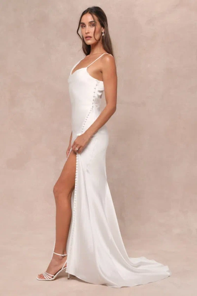 Lulus Unforgettable Adoration White Satin Asymmetrical Maxi Dress