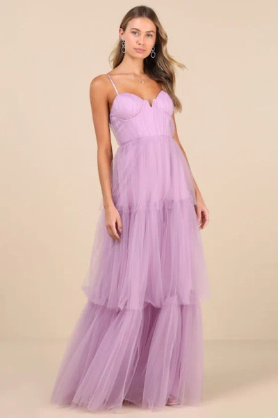 Lulus Unforgettable Poise Lilac Tulle Bustier Tiered Maxi Dress