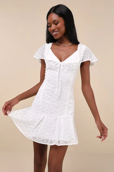 Lulus Unique Delight White Embroidered Floral Short Sleeve Mini Dress