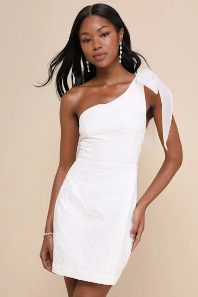 Lulus Unique Perfection White Floral Jacquard One-shoulder Mini Dress