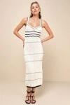 Lulus Unique Persona Ivory Multi-textured Knit Sleeveless Midi Dress In Ivory