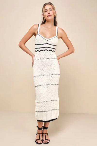 Lulus Unique Persona Ivory Multi-textured Knit Sleeveless Midi Dress