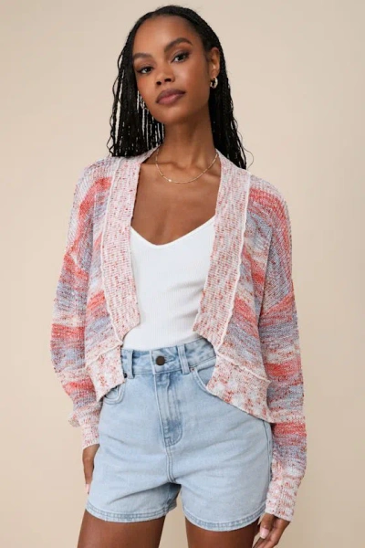 Lulus Uniquely Cozy Ivory Multi Slub Knit Cardigan Sweater