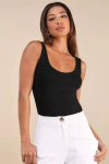 Lulus Unlimited Adventure Black Sleeveless Scoop Neck Bodysuit In Black