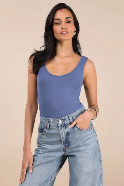 Lulus Unlimited Adventure Blue Sleeveless Scoop Neck Bodysuit