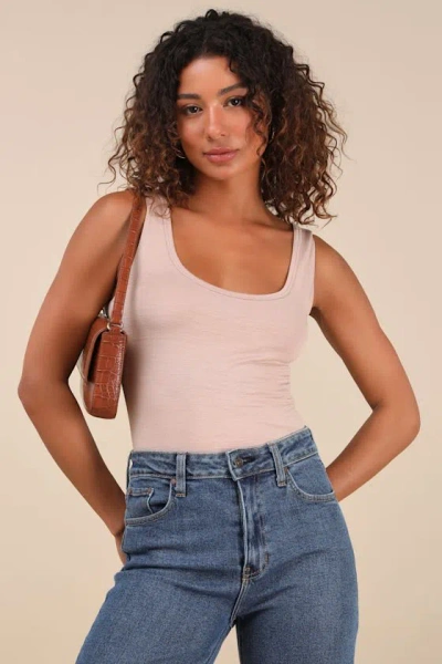 Lulus Unlimited Adventure Taupe Sleeveless Scoop Neck Bodysuit