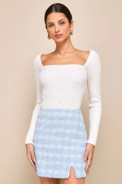 Lulus Unlimited Cuteness Light Blue Plaid Tweed Mini Skirt