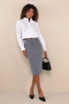 Lulus Unlimited Sophistication Dark Grey High-rise Midi Skirt In Dark Grey