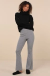 Lulus Unmatched Comfort Heather Grey Ribbed Knit Flare Pants In Heather Grey