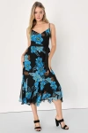 Lulus Unparalleled Elegance Black Floral Chiffon Midi Dress In Black