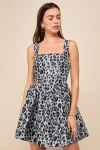 Lulus Untamed Cutie Grey Leopard Jacquard Bustier Mini Dress In Grey