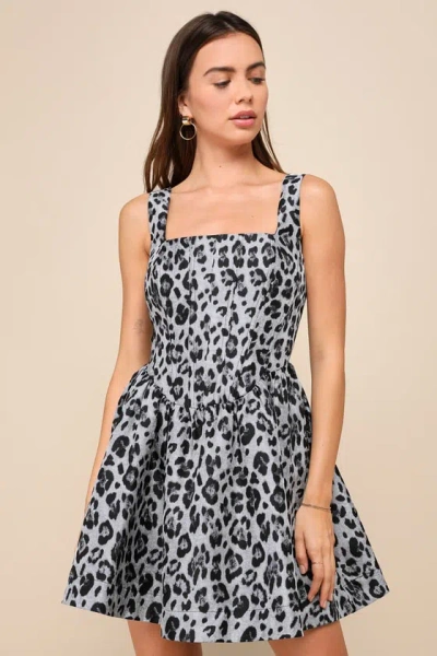 Lulus Untamed Cutie Grey Leopard Jacquard Bustier Mini Dress