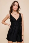 Lulus Upgraded Nights Black Plisse Sleeveless Romper In Black
