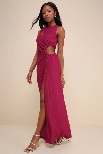 Lulus Upgraded Stunner Magenta Ribbed Cutout Sleeveless Maxi Dress