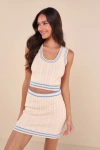 Lulus Upscale Crush Beige And Blue Cable Knit Two-piece Mini Dress In Beige