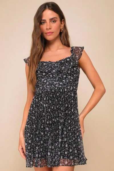 Lulus Upscale Darling Black Floral Mesh Off-the-shoulder Mini Dress