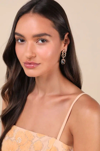 Lulus Upscale Delight Gold Twisted Chunky Rhinestone Charm Earrings