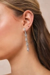 Lulus Upscale Direction Silver Rhinestone Drop Earrings In Silver