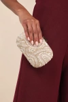 Lulus Upscale Idea Beige And Pink Beaded Pearl Hard-sided Clutch In Beige And Pink