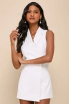 Lulus Upscale Individual White Collared Backless Bow Romper In White