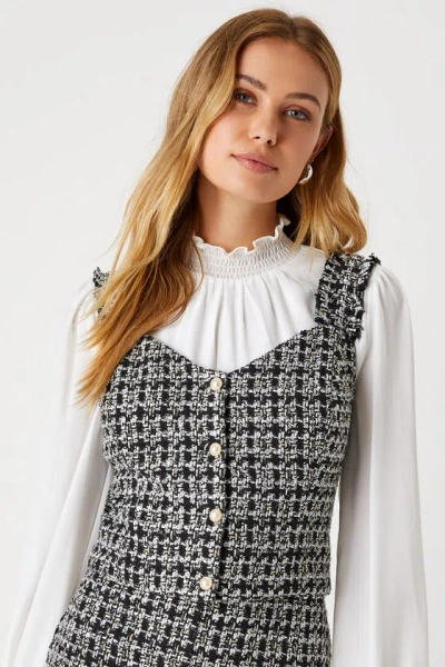 Lulus Upscale Instinct Black And Silver Tweed Button-front Tank Top