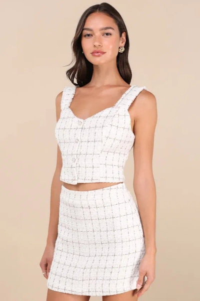Lulus Upscale Instinct Ivory And Brown Tweed Mini Skirt