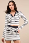 Lulus Uptown Aura Ivory Striped High-waisted Mini Skirt In Ivory