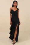 Lulus Utterly Captivating Black Ruffled Sleeveless Maxi Dress In Black